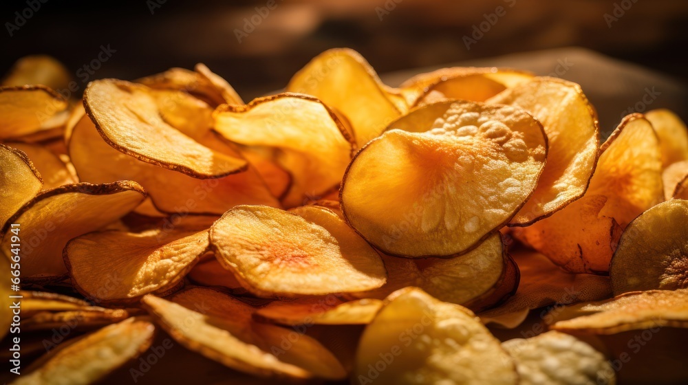 Crispy potato chips are spread out on parchment paper