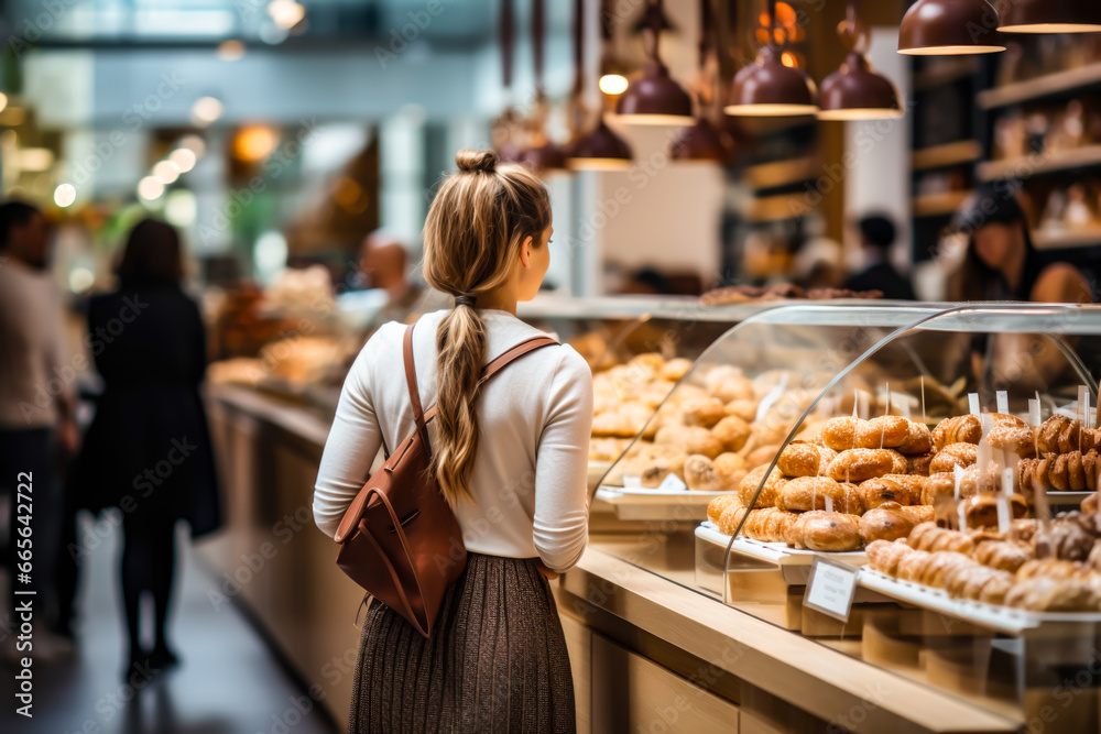 bakery store with customers inside, business, stores, clothing, food, services, etc.