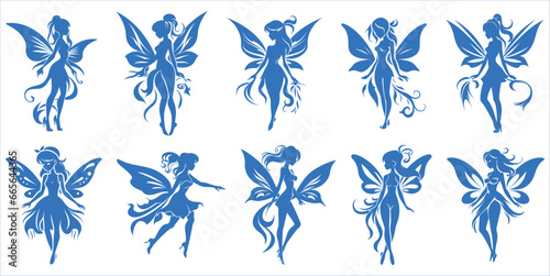 Fairy silhouette collections, Set of fairy silhouettes, Magical fairies silhouettes, Fairy magic silhouettes set, Fairy vector illustration