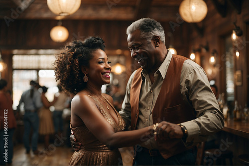 Happy  mature couple dancing at night