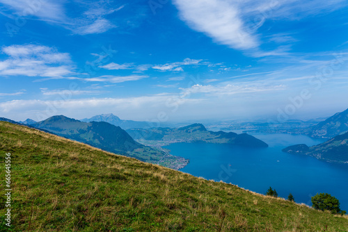 Panoramic view of Lake Lucerne in Switzerland.