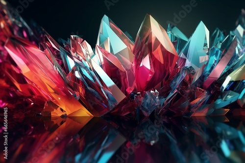 Colorful glass shards form a luxurious, refractive banner. Modern 3D depiction. Generative AI photo