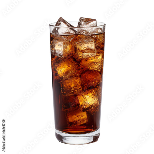 glass of cola with ice isolated on white background, ai generated