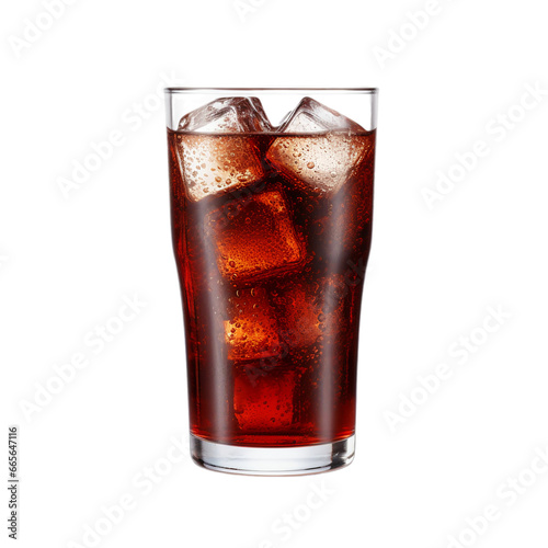 glass of cola with ice and water drops isolated on white background, ai generated