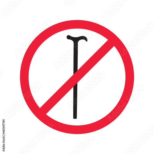 Prohibited walking stick vector icon. No walk stick icon. Forbidden stick icon. No disabled stick tool sign. Warning, caution, attention, restriction, danger flat sign design symbol pictogram