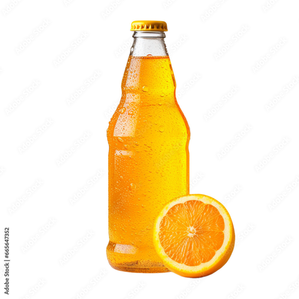 glass of orange soda with half orange render isolated on white background, ai generated glass of orange soda with half orange render isolated on white background, ai generated