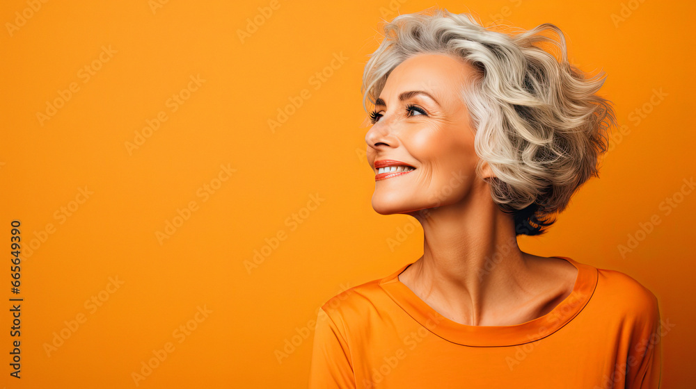 Portrait of a Mature Beautiful Woman on a clean Background with Space for Copy