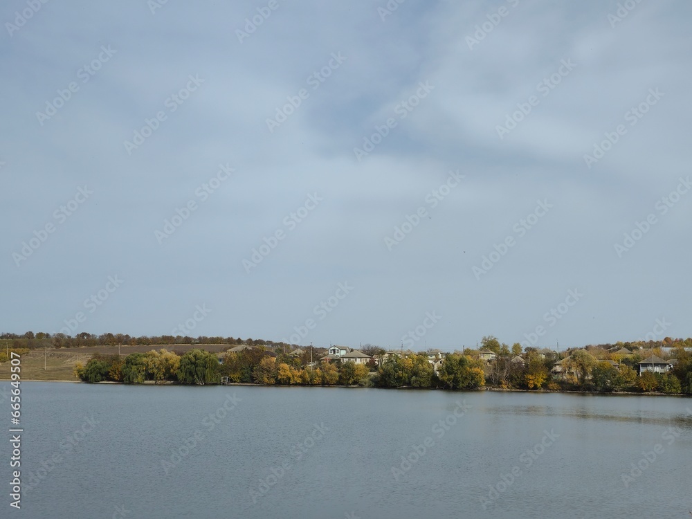 A large body of water with trees in the background