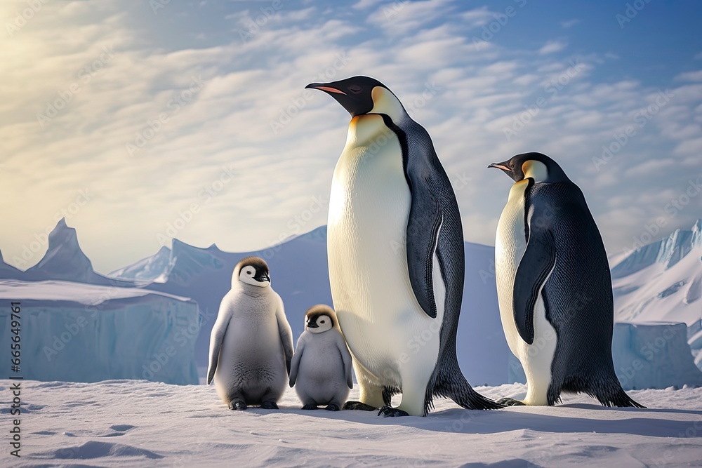 Fototapeta premium A gathering of adorable penguins huddling together created with Generative AI technology