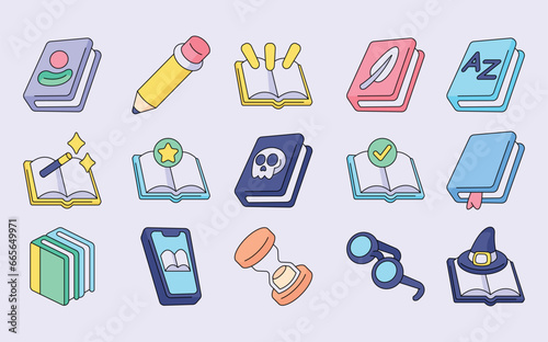 books elements vector illustrations - vector illustrations. book store icons concept isolated. flat drawing