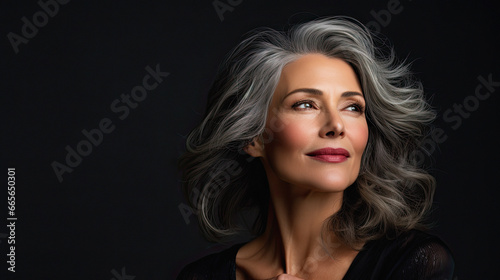 Portrait of a Mature Beautiful Woman on a clean Background with Space for Copy