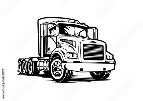 Truck icon. Trunk tractor. Black silhouette. Front view. Vector simple flat graphic illustration. The isolated object on a white background. Isolate.	