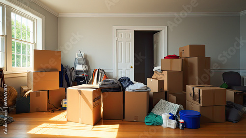 Cardboard Box  in an Empty Room During a Move