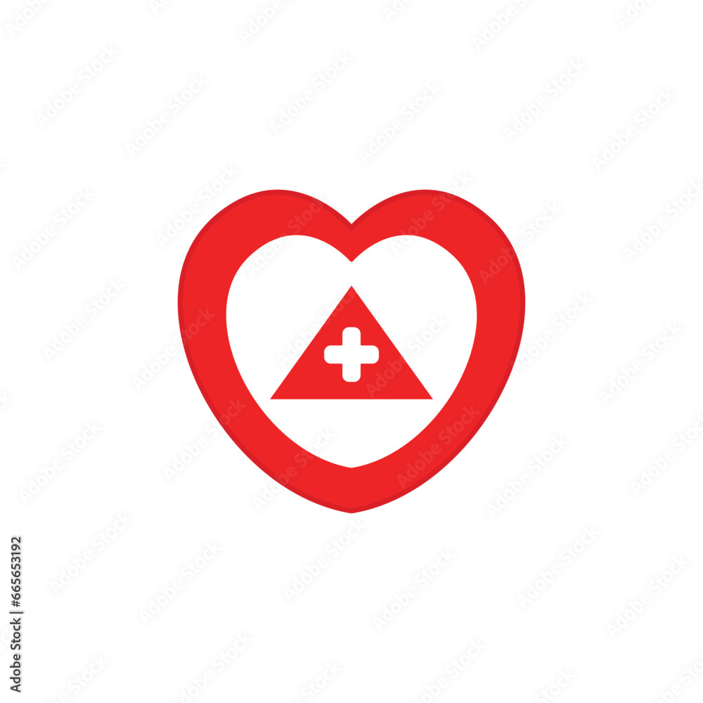 An illustrated vector image featuring a heart with a triangle and a plus sign in the center, ideal for health-related logos, organizational emblems, and more. An illustrated vector image featuring a heart with a triangle and a plus sign in the center, ideal for health-related logos, organizational emblems, and more.