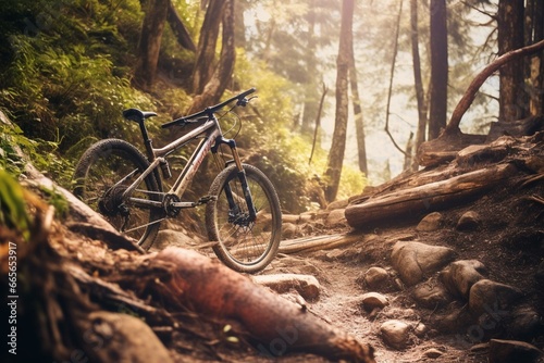 A photograph of a mountain bike in a natural setting. Generative AI © Riven