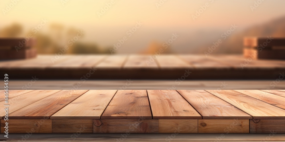 Wooden podium for natural products in mountains nature. A stage for cosmetics product presentation in natural green environment, copy space, generative ai Wooden podium for natural products in mountains nature. A stage for cosmetics product presentation in natural green environment, copy space, generative ai