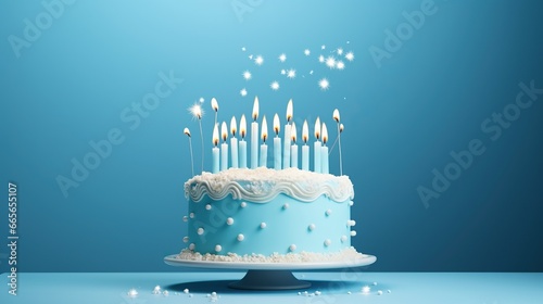 Birthday cake with blue birthday frosting ready for birthday party, blue background