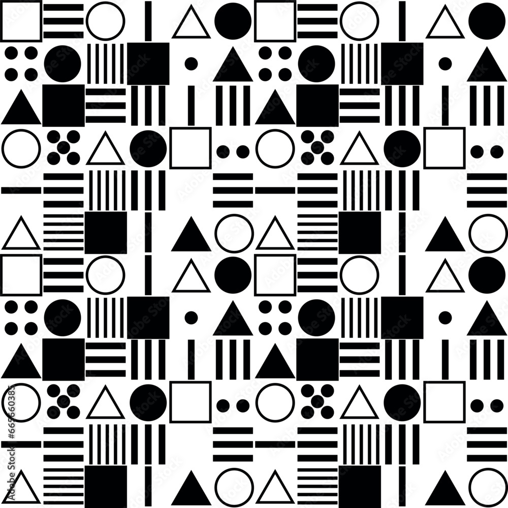 Pattern with geometric shapes. White and black .