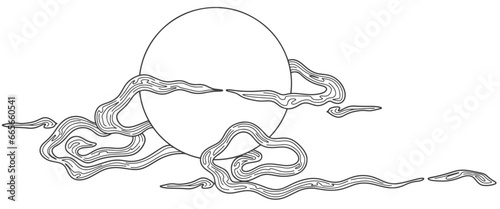 Line art vector illustration of moon isolated on white background