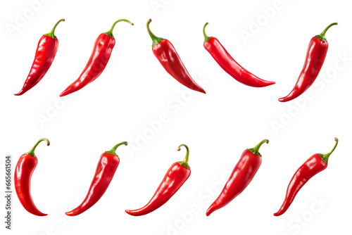 red chili peppers collection isolated on a transparent background