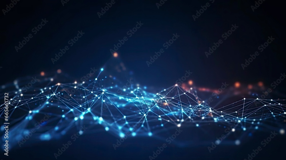 Fototapeta premium Abstract connected dots and lines. Motion of digital data flow.