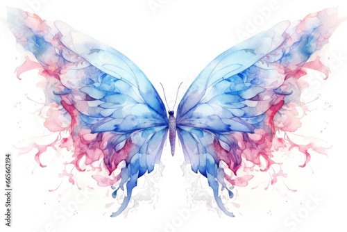 Beautiful magic watercolor blue pink wings. © Anowar