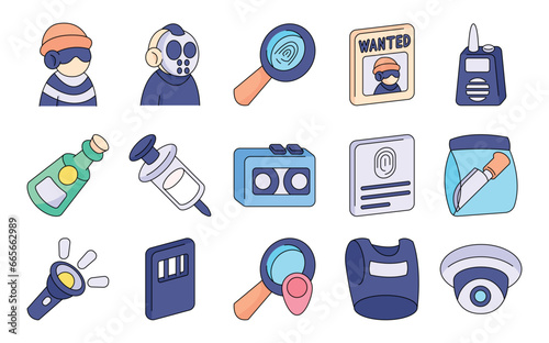 Crime elements vector illustrations - vector illustrations. Crime icons concept isolated. flat drawing