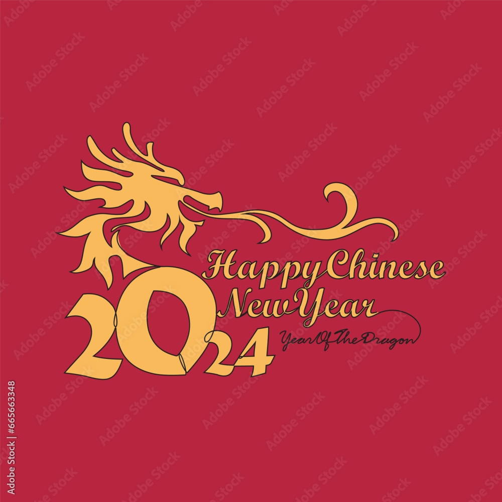 One continuous line drawing of Happy Chinese New Year with the year of dragon concept. Happy Chinese New Year in simple linear style vector illustration. Suitable design for greeting card and poster. One continuous line drawing of Happy Chinese New Year with the year of dragon concept. Happy Chinese New Year in simple linear style vector illustration. Suitable design for greeting card and poster.