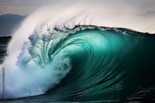 Extreme close up of thrashing emerald ocean waves.
