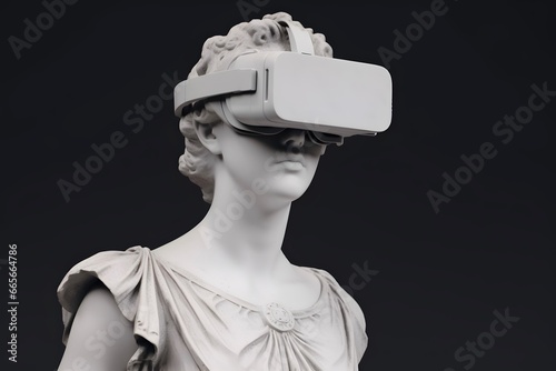 Greek woman statue with MR headset