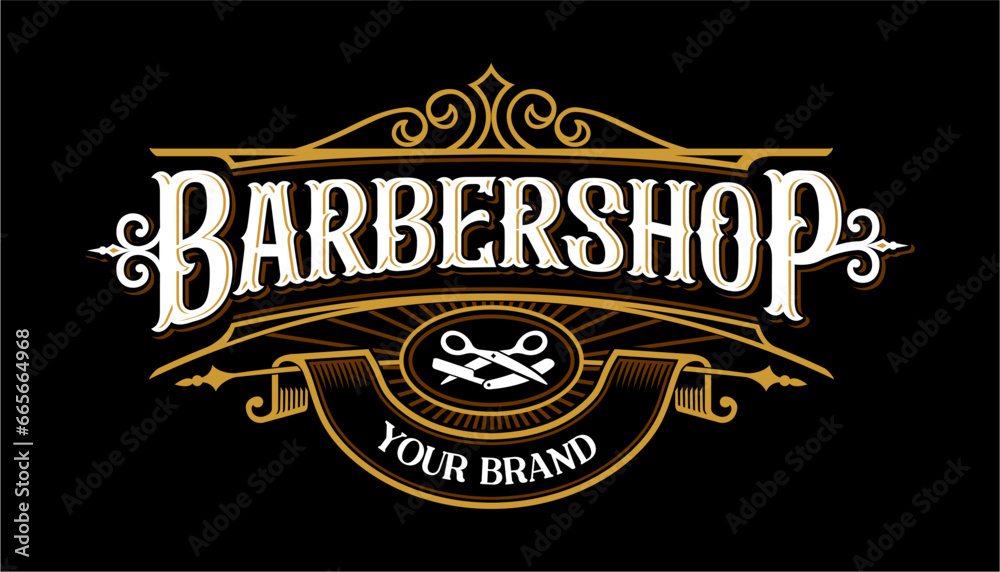 barbershop design logo with ribbon