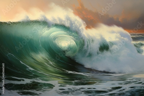 ocean wave breaking,. Generative AI © Oberon