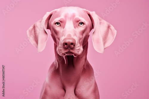 Pink colored dog on Pink Background.