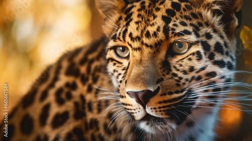 amur leopard close up photo realistic 8mm lens high.Generative AI © shuvodesign