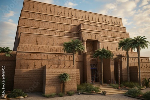 Ancient architecture - Assyrian city: majestic palace (exterior). Generative AI