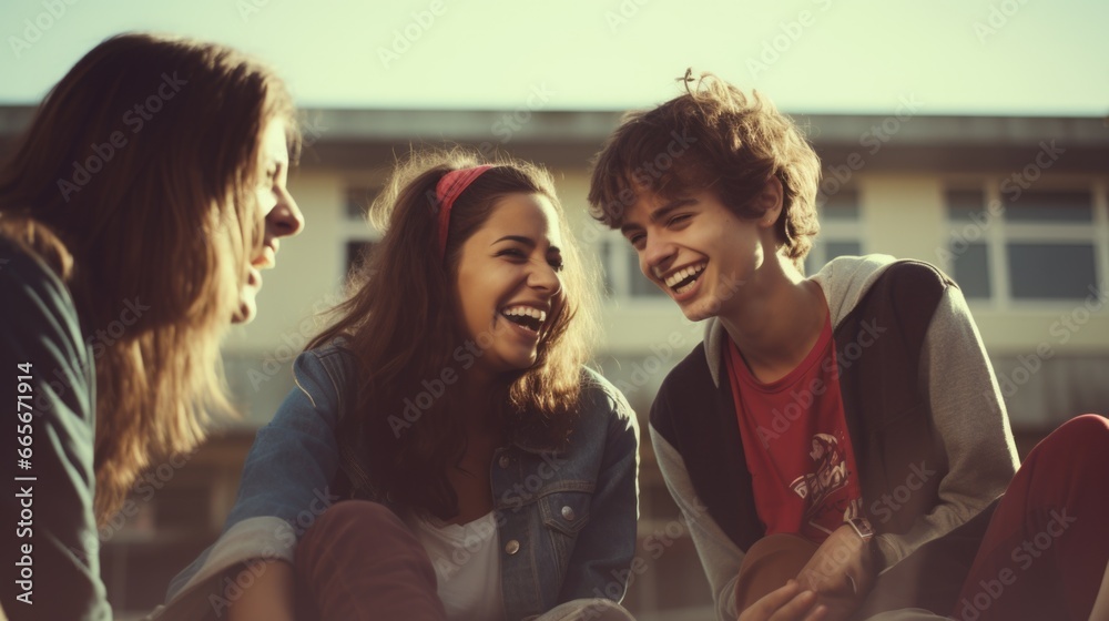Obraz premium Cinematic Shot of Friends on a University Campus