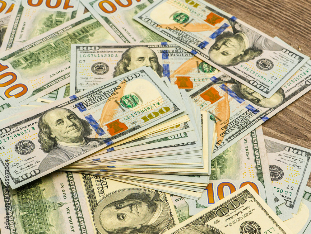 New American dollar banknotes close-up.