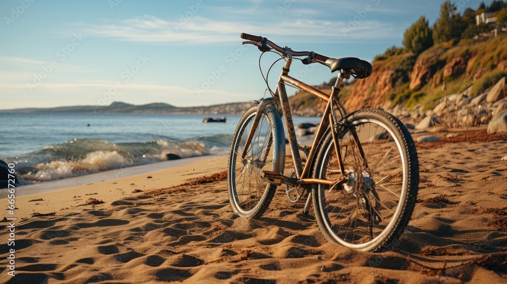 Fototapeta premium Bicycle at beach in morning