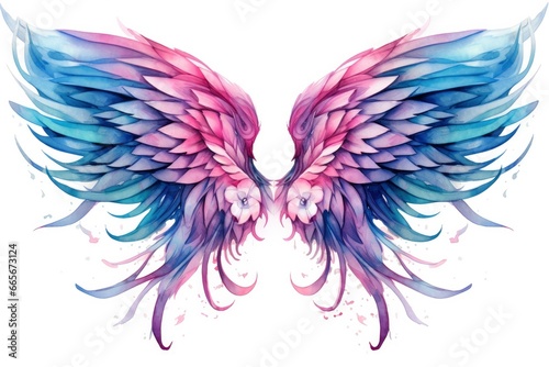 Beautiful magic watercolor blue pink wings. © Anowar