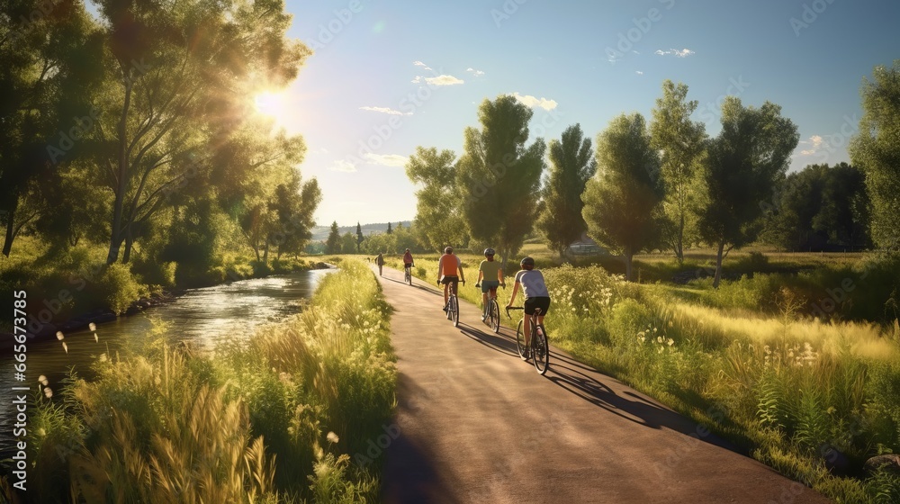 Fototapeta premium Family bike rides, walks along the paths, active recreation