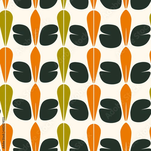 Seamless pattern with abstract leaves. Clean and simple graphic art based on plant motifs. These patterns are made repetitive with a limited choice of colors. 
