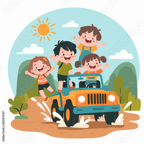 vector hand drawn childrens adventure off road illustration