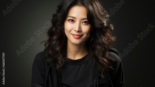 Attractive Asian Female Black Outfit Smiling , Background Image , Beautiful Women, Hd