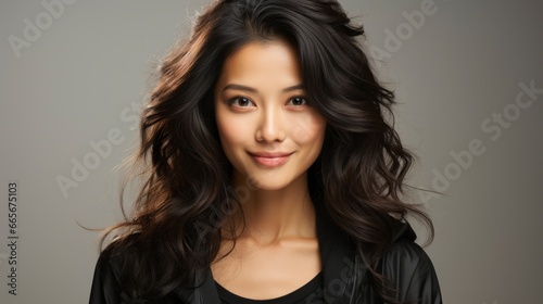 Attractive Asian Female Black Outfit Smiling , Background Image , Beautiful Women, Hd