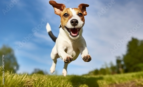 Jack Russel Parson Dog Run Toward The Camera Low Angle High Speed Shot. © Anowar