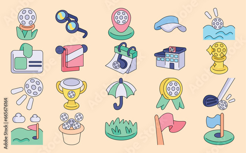 Golf elements vector illustrations - vector illustrations. Golf icons concept isolated. flat drawing
