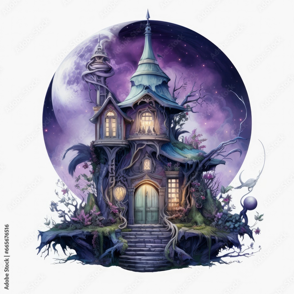 Moonlight dark themed night elf fairytale fantasy fairy house. Moonlight dark themed night elf fairytale fantasy fairy house.
