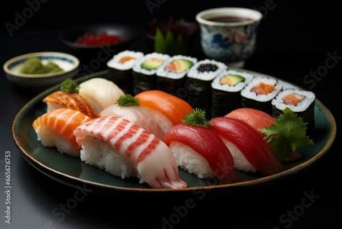 a plate of delicious sushi. Generative AI