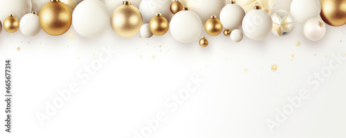 Christmas festive celebration greeting ball decorative ornament greeting festive colorful ball shiny element background. Gold and white colours 