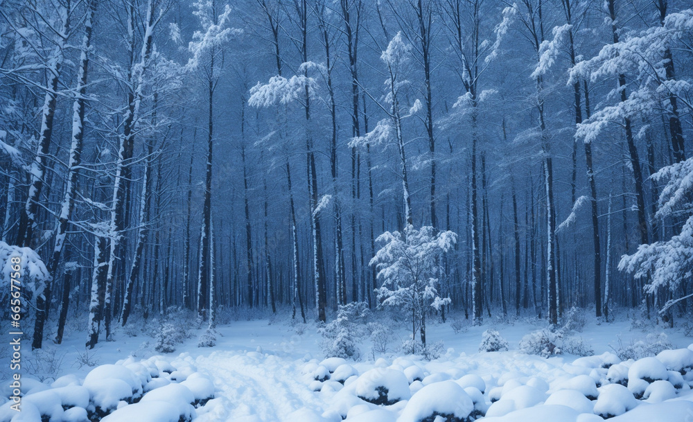 Naklejka premium Watercolor Paintings, a snowy landscape of winter forests